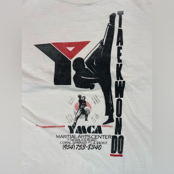 VINTAGE YMCA Taekwondo Karate Graphic T-shirt Women Medium 90s Single Stitch - Picture 2 of 9